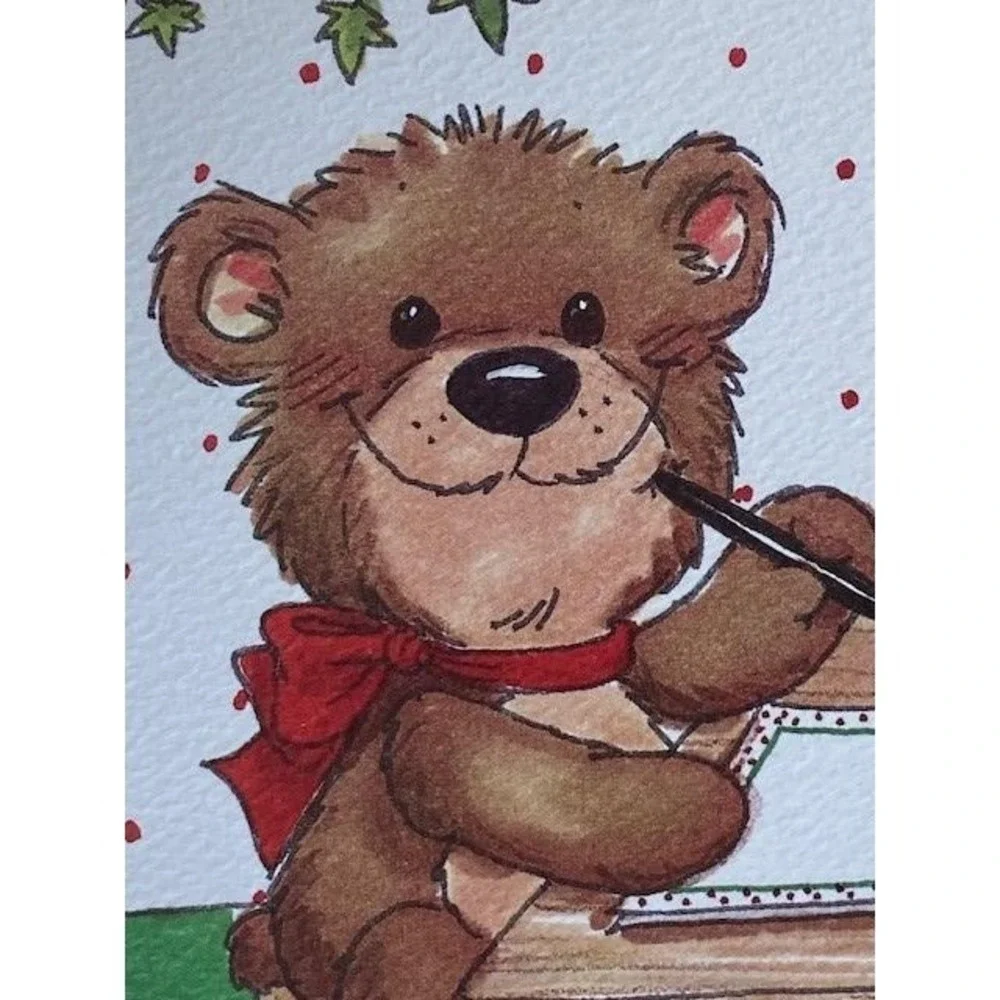 Suzy's Zoo Vintage 1994 Bear Writing Note Cards Set of 5 Blank Stationery Green